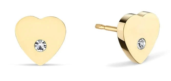 Herzförmige Ohrstecker mit klarem Steinchen in goldfarbener Fassung