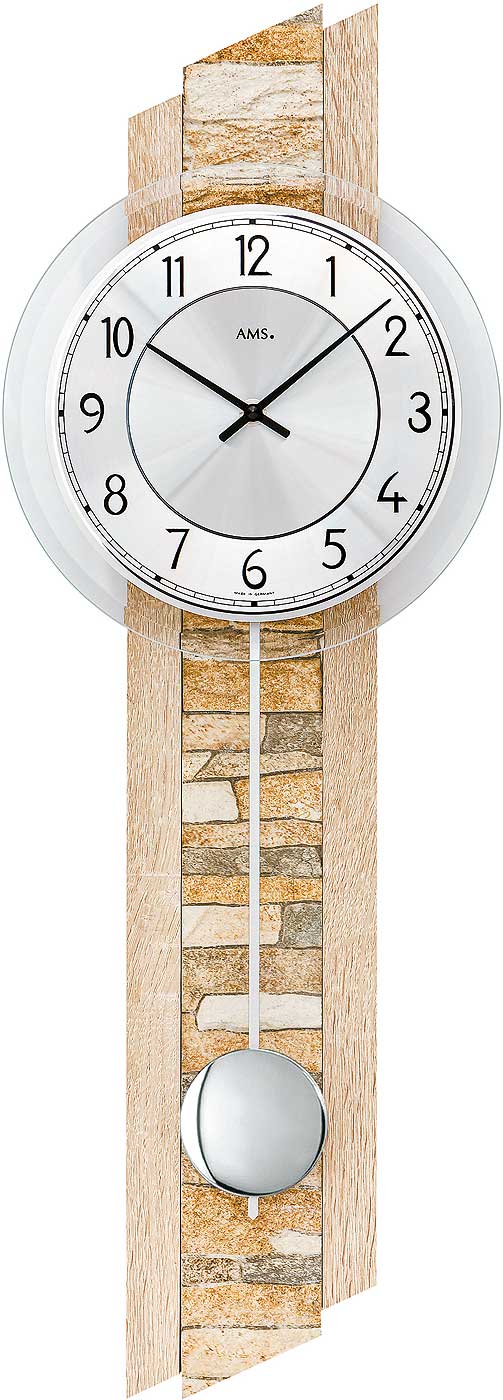 Wanduhr Holzgehäuse Aluminium-Zifferblatt - AMS Modell: 7423