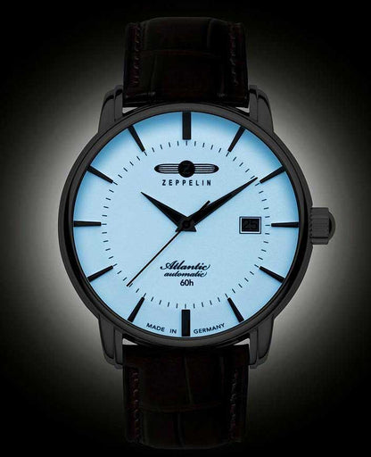 Herrenuhr Automatic, Dunkelbraunes Lederarmband in Kroko-Optik - Zeppelin Modell: 8460-5