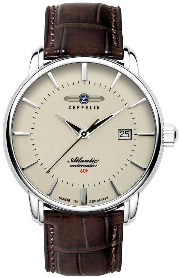 Herrenuhr Automatic, Dunkelbraunes Lederarmband in Kroko-Optik - Zeppelin Modell: 8460-5