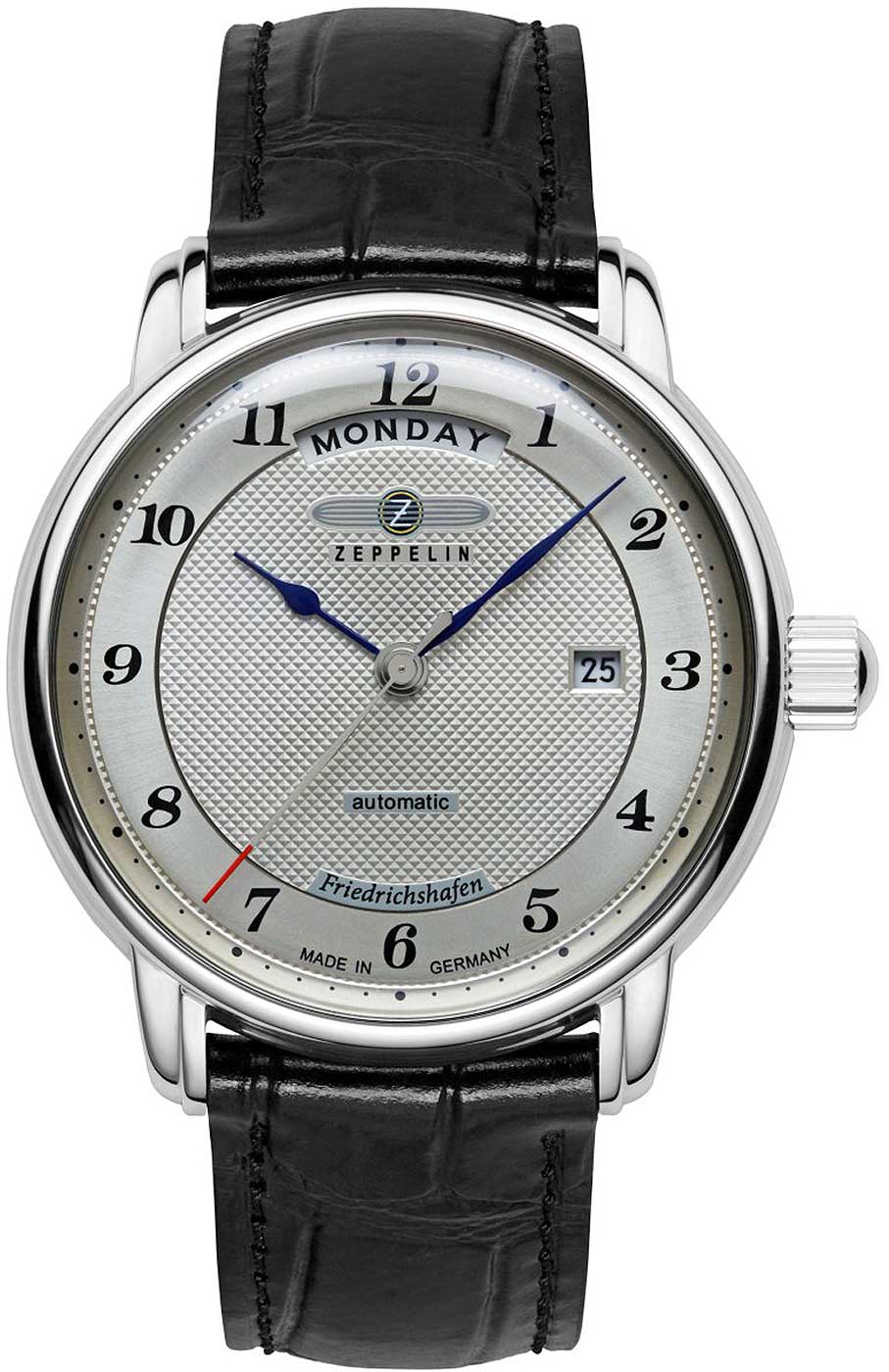 Herrenuhr Automatic, Friedrichshafen, Schwarzes Lederarmband in Kroko-Optik - Zeppelin Modell: 8562-4