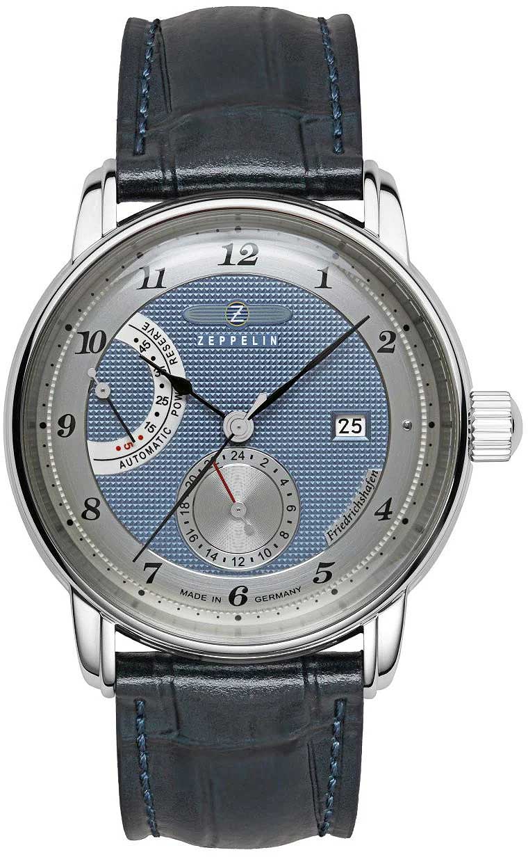 Herrenuhr Automatic 24H, Friedrichshafen, Dunkelblaues Lederarmband in Kroko-Optik - Zeppelin Modell: 8568-3