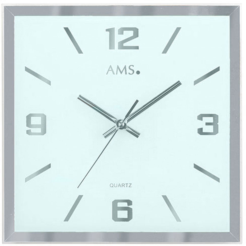 AMS Wanduhr 27x27x4 cm Glas • Modern • Geräuschloses Quarzwerk