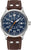 Herrenuhr mit blauem Zifferblatt, braunem Lederarmband und silbernem Edelstahlgehäuse