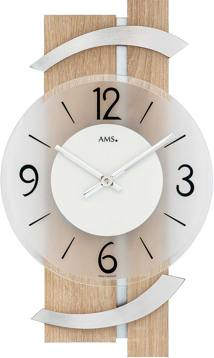 AMS Wanduhr 40x23x6 cm Holz • Geräuschloses Quarzwerk • Modernes Design