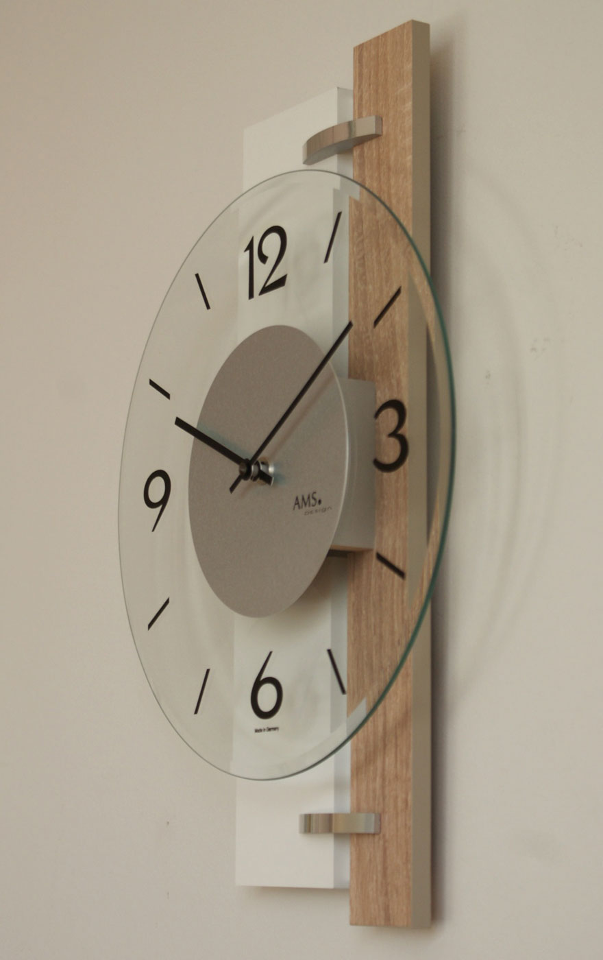 AMS Wanduhr 40x28x6 cm Holz • Quarzuhrwerk • Modernes Design