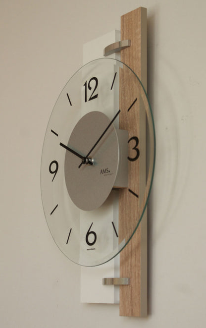 AMS Wanduhr 40x28x6 cm Holz • Quarzuhrwerk • Modernes Design