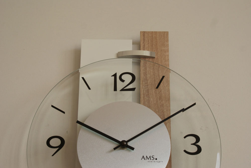 AMS Wanduhr 40x28x6 cm Holz • Quarzuhrwerk • Modernes Design