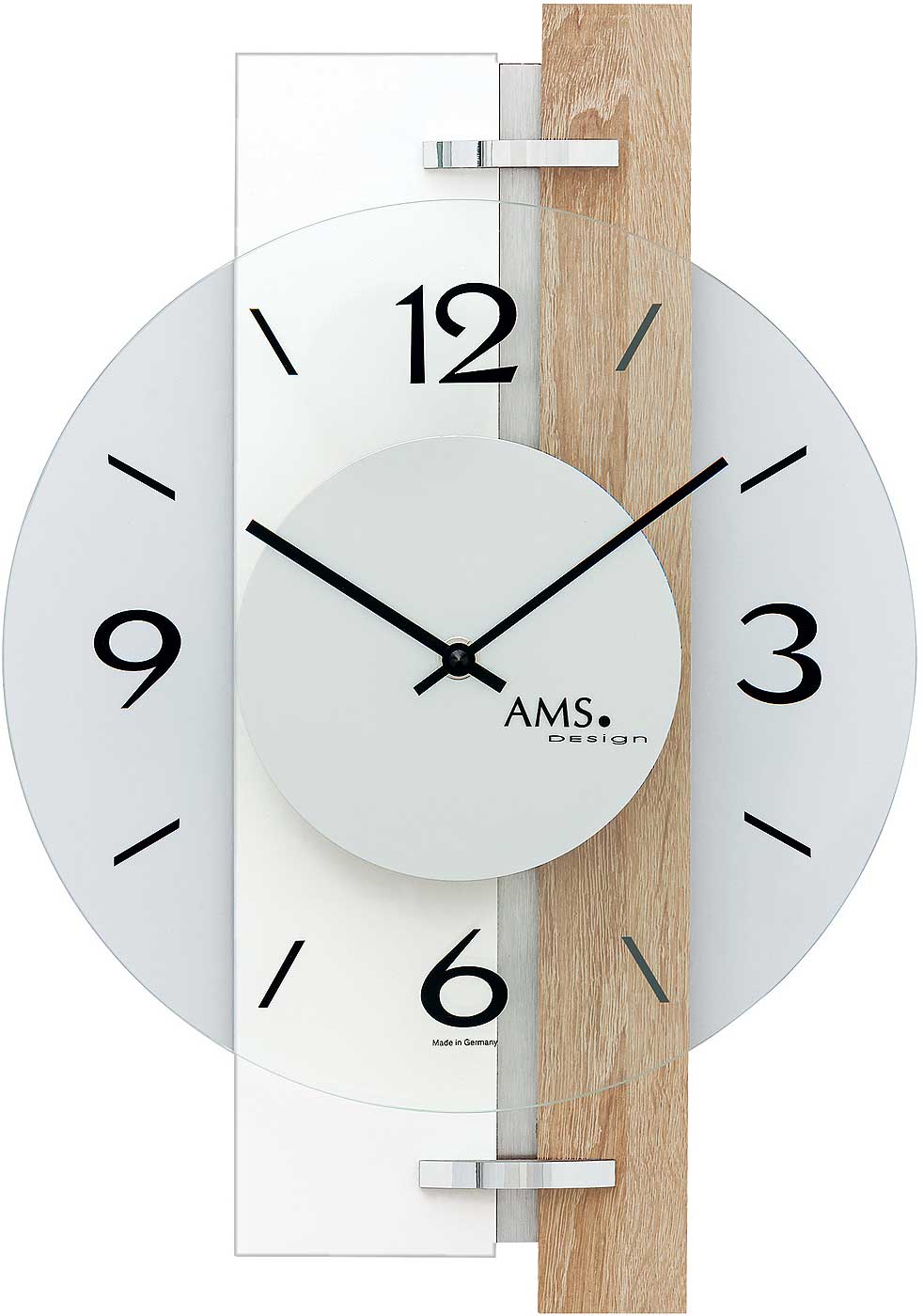 AMS Wanduhr 40x28x6 cm Holz • Quarzuhrwerk • Modernes Design