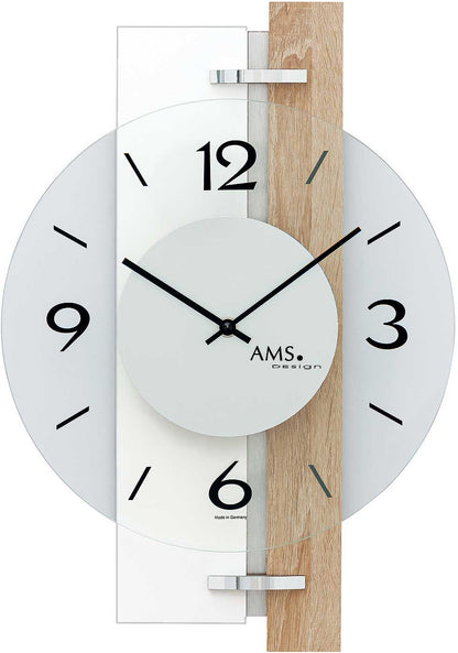 AMS Wanduhr 40x28x6 cm Holz • Quarzuhrwerk • Modernes Design