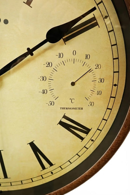 AMS Wanduhr 42 cm Ø Metall • Wetterfest • Mit Thermometer & Hygrometer