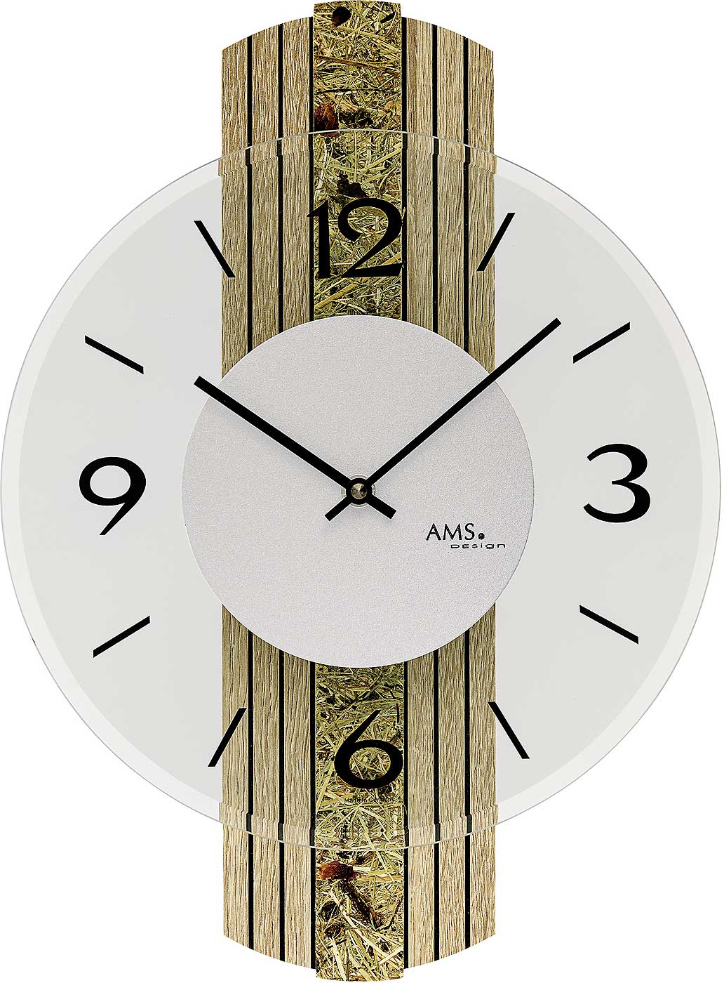 moderne Wanduhr mit Almheu-Auflage - AMS Modell: 9674