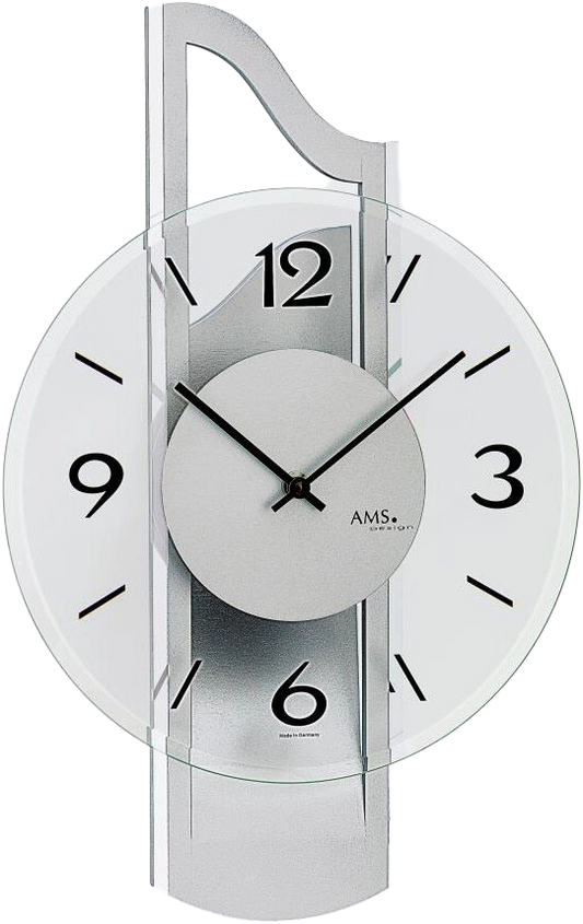 Wanduhr Glaszifferblatt, Holzgehäuse &Metallauflage-AMS Modell: 9678