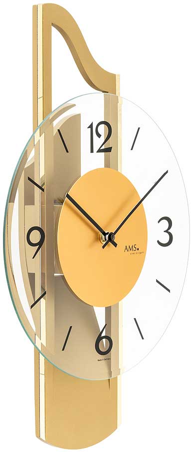 moderne Wanduhr mit Messing-Auflage - AMS Modell: 9679