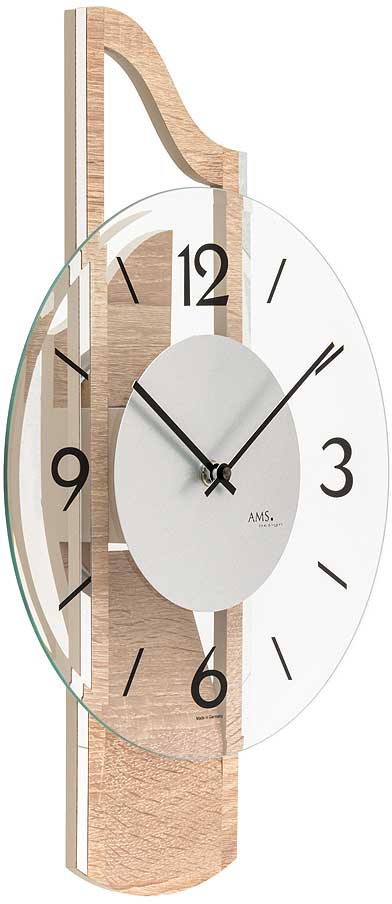 moderne Wanduhr mit Aluminium-Auflage - AMS Modell: 9681