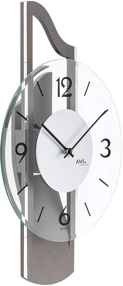 moderne Wanduhr mit Aluminium-Auflage - AMS Modell: 9682