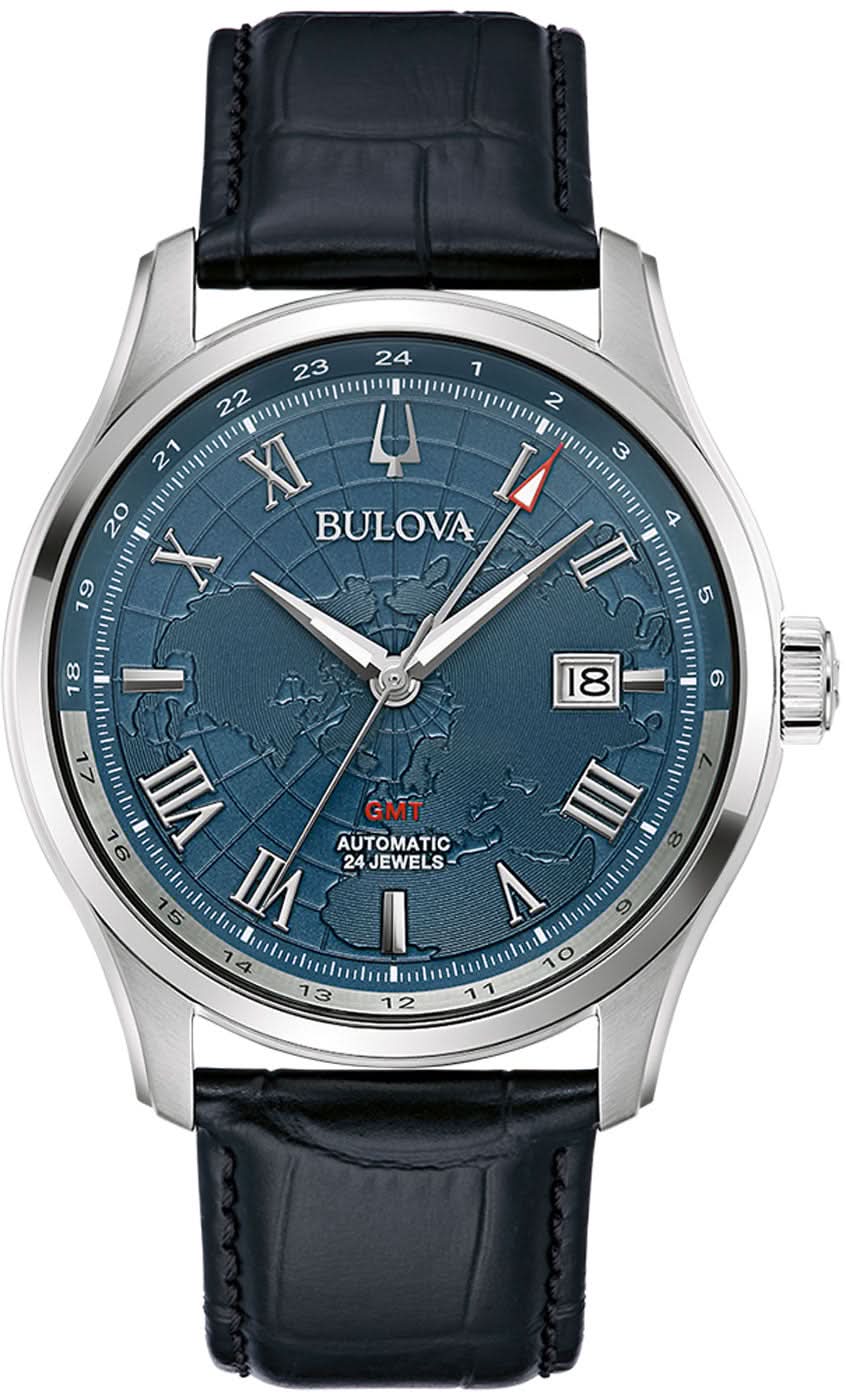Bulova Classic Wilton GMT 96B385 Herrenuhr • Automatik GMT • Weltkarten-Design