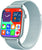 Smartwatch mit Metallgeflecht-Armband und quadratischem Display mit App-Icons