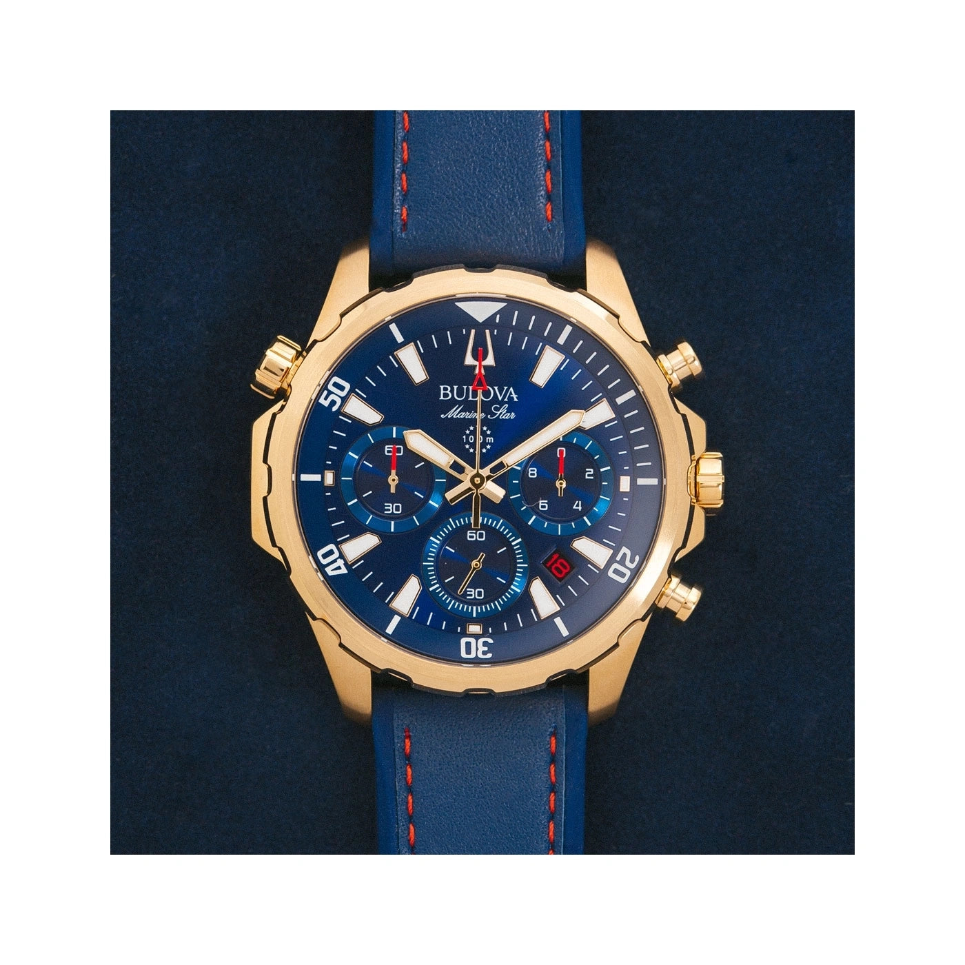 Bulova Marine Star 97B168 Herren Uhr • Quarz Chronograph • Gold-Ton Gehäuse