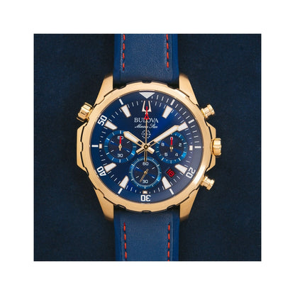 Bulova Marine Star 97B168 Herren Uhr • Quarz Chronograph • Gold-Ton Gehäuse