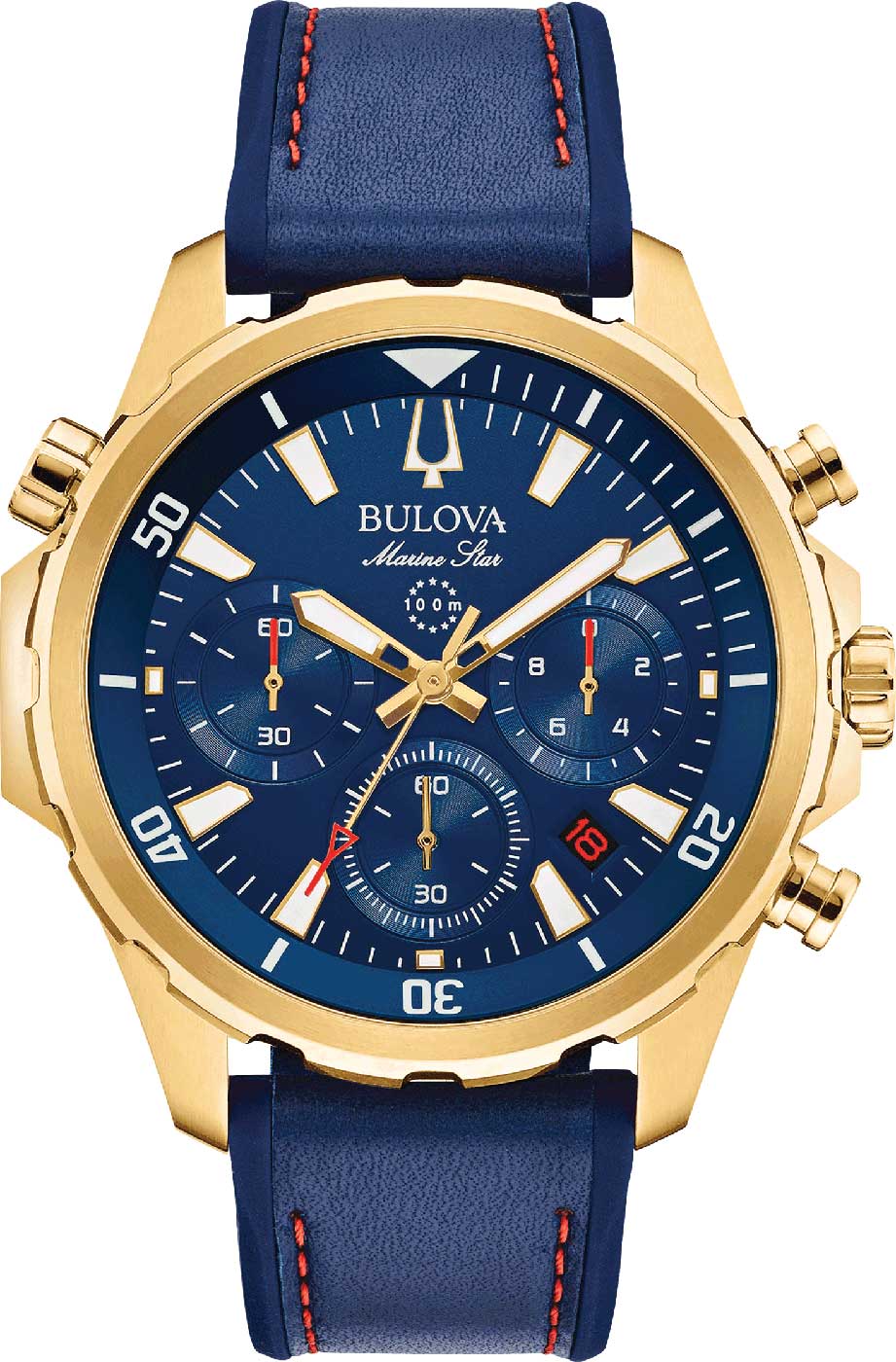 Bulova Marine Star 97B168 Herren Uhr • Quarz Chronograph • Gold-Ton Gehäuse
