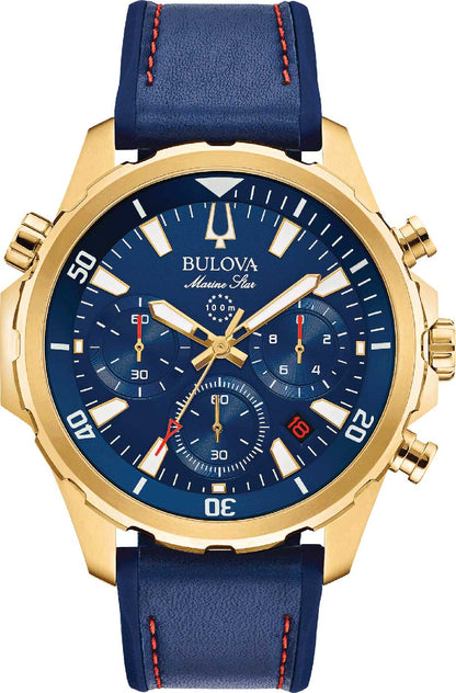 Bulova Marine Star 97B168 Herren Uhr • Quarz Chronograph • Gold-Ton Gehäuse