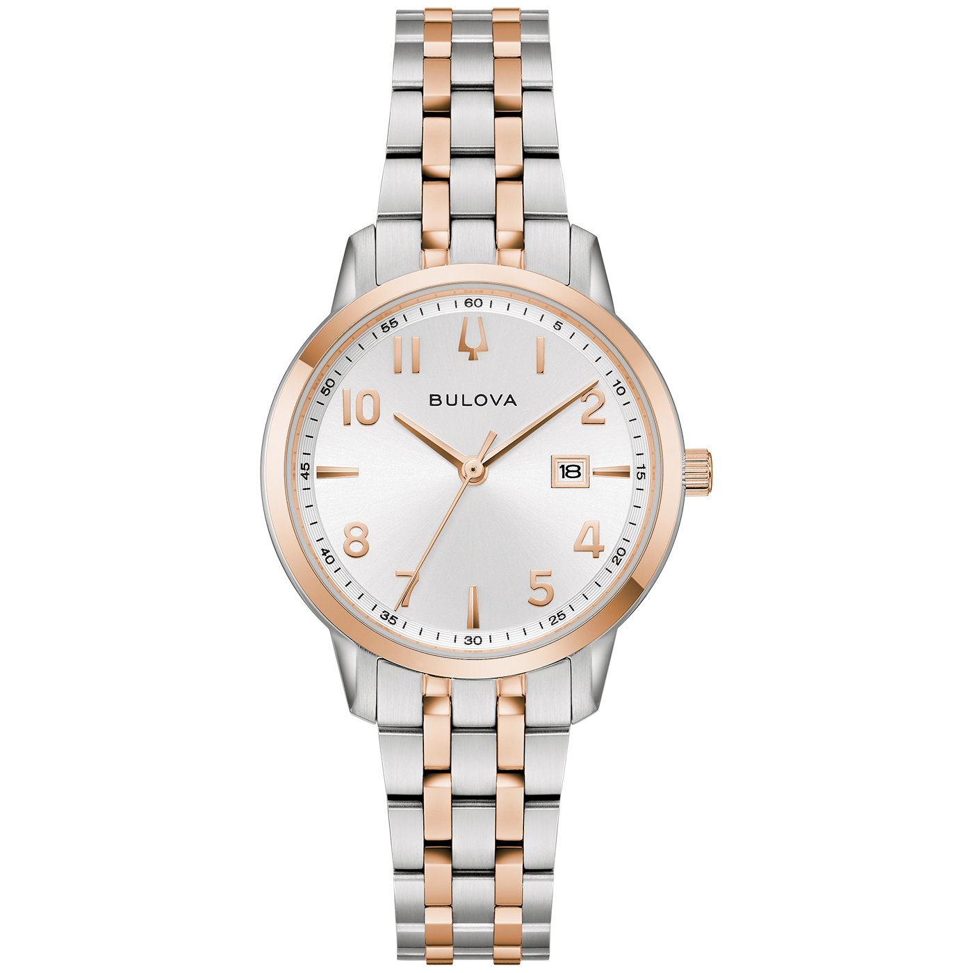 Bulova Classic 98M140 Damenuhr Silber • Bicolor Roségold • Gebogenes Kristallglas