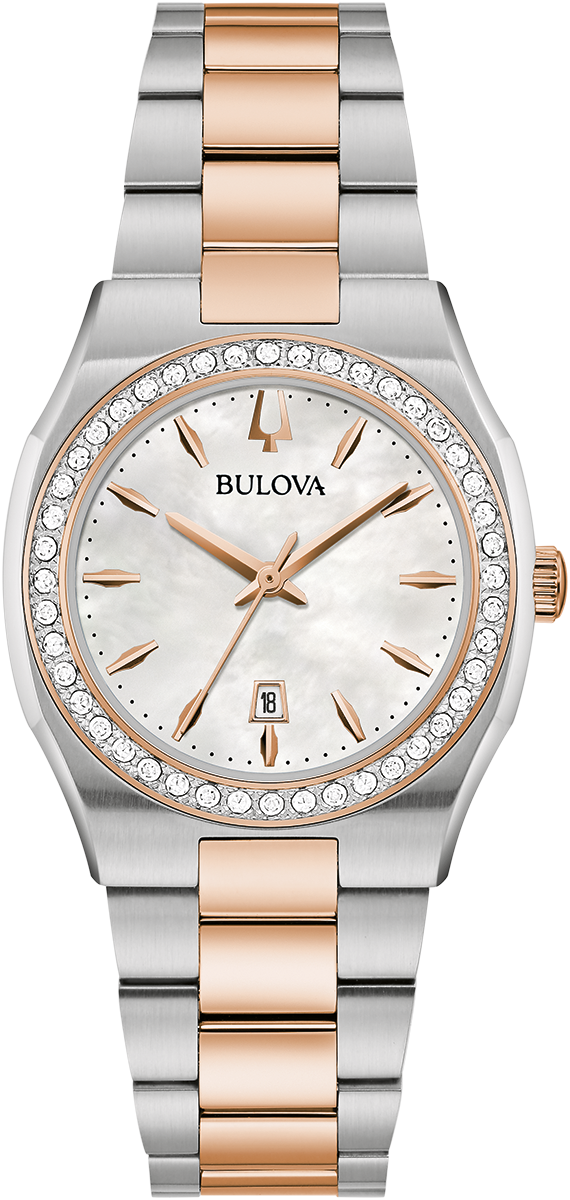 Bulova Surveyor 98R283 Damenuhr Bicolor • Diamant-Lünette • Perlmutt-Zifferblatt