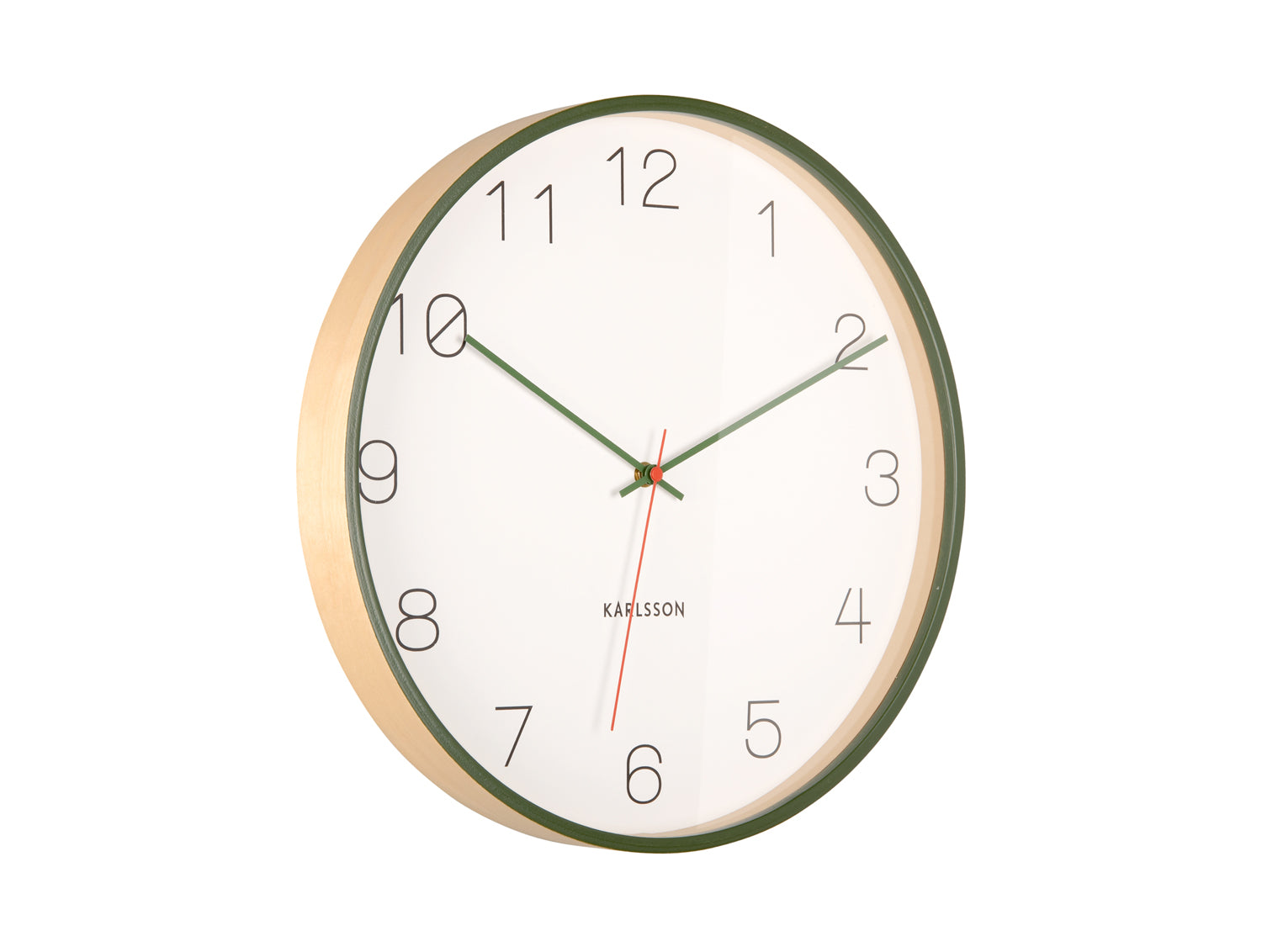 Karlsson Joy KA5926GR Wanduhr Grün • Geräuschloses Sweep-Uhrwerk • Birkenholz & Pink Ribbon