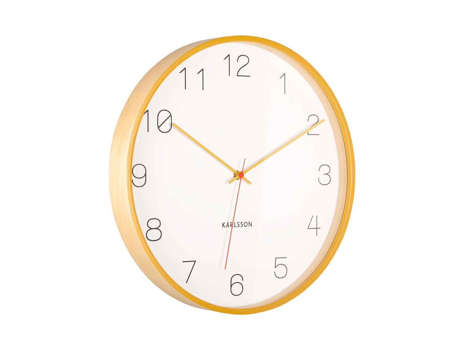 Karlsson Joy KA5926YE Wanduhr Ockergelb • Geräuschloses Sweep-Uhrwerk • Birkenholz-Design