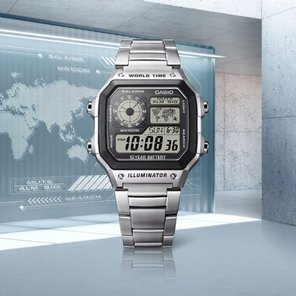 Casio Collection AE-1200WHD-1AVEF Herrenuhr • Kultiges Retro-Design • 10-Jahres-Batterie