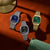 Casio Vintage Armbanduhren-Set mit blauem, schwarzem und grünem Zifferblatt, Edelstahl