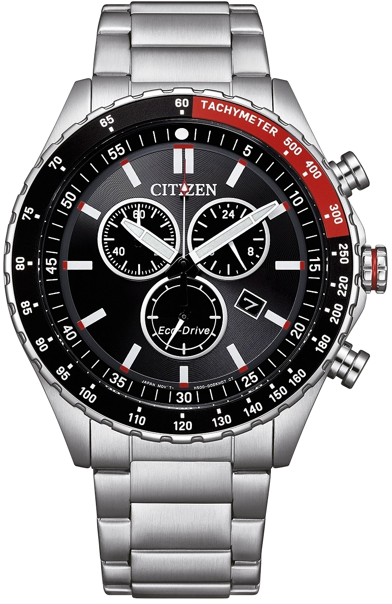 Herrenuhr, Sport-Chronograph aus Edelstahl - Schwarzes Zifferblatt - Citizen Modell: AT2566-88E