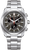 Armbanduhr für Herren: silberfarbenes Metallarmband, schwarzes Chrono-Zifferblatt mit Subdials