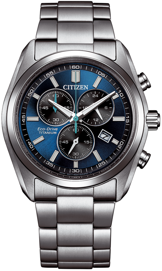 Citizen Super Titanium Herrenuhr mit blauem Zifferblatt, Chrono-Optik und Metallband