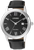 Herrenuhr Citizen mit schwarzem Zifferblatt, silbernem Gehäuse und dunklem Lederarmband