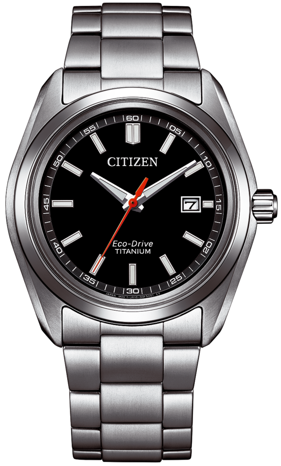 Herrenuhr mit schwarzem Zifferblatt, Datumsanzeige und Edelstahlarmband