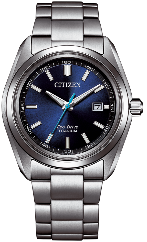 Herrenuhr mit blauem Zifferblatt, silbernem Armband und gut sichtbaren Indexen