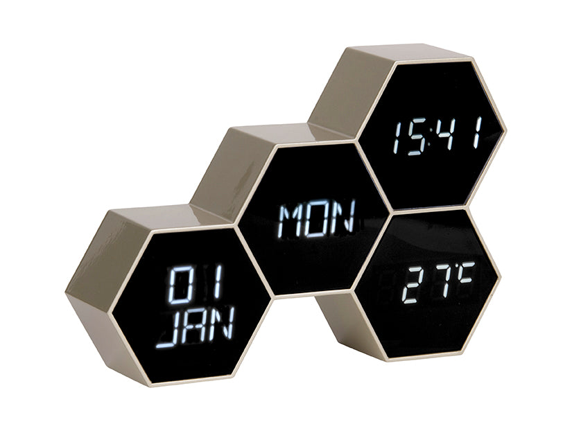 Karlsson Six In The Mix KA5805GD Wecker Antikgold • Netzbetrieb mit USB • Datum, Wochentag & Temperatur
