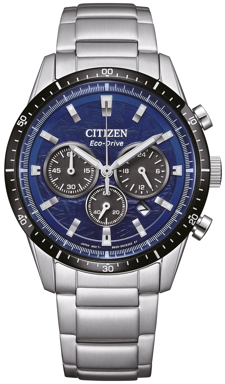 Herren-Chronographenuhr: blaues Zifferblatt, silbernes Edelstahlarmband