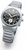 Herrenuhr mit silbernem Metallarmband, schwarzem Zifferblatt und Chrono-Drückern