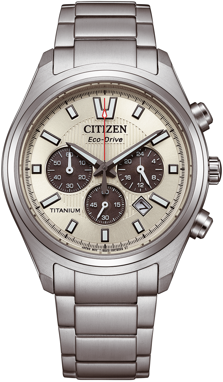 Citizen Eco-Drive Herrenarmbanduhr mit cremefarbenem Zifferblatt und Metallarmband