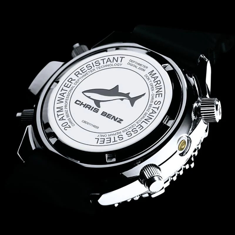 Chris Benz DEPTHMETER DIGITAL 200M CB-D200X-D-KBS Herren Uhr • Hai-Proof • Saphirglas