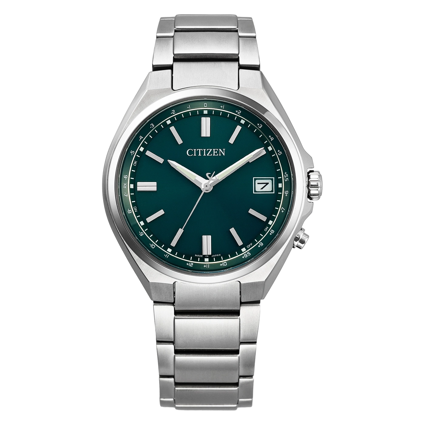 Citizen Super Titanium Armbanduhr mit grünem Zifferblatt und silbernem Edelstahlarmband