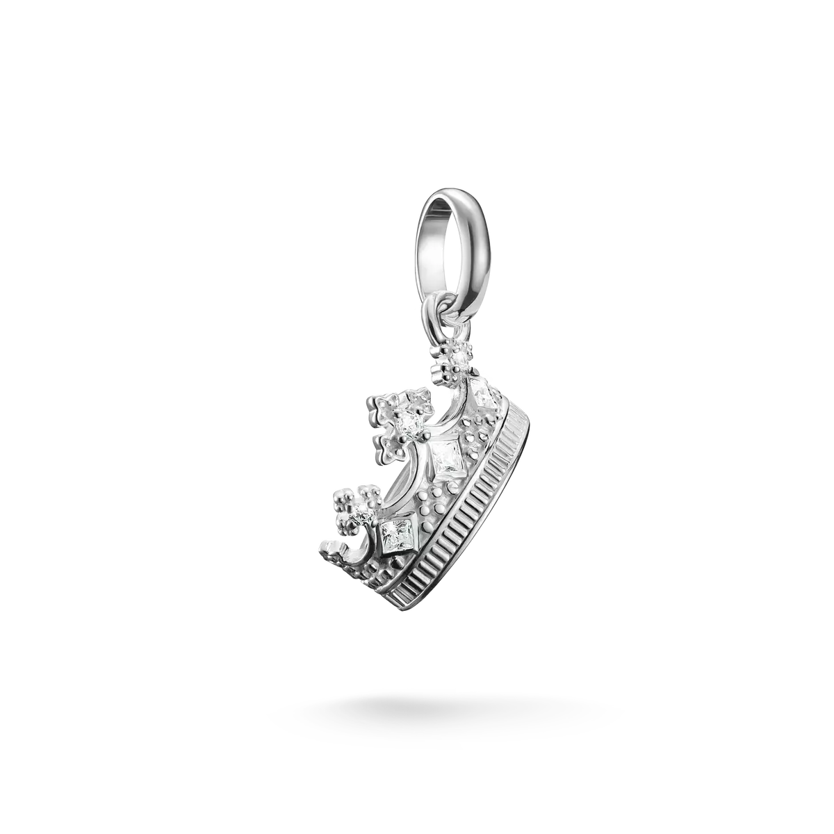 Silberner Charm-Anhänger in Kronenform mit weißen Steinen und Öse