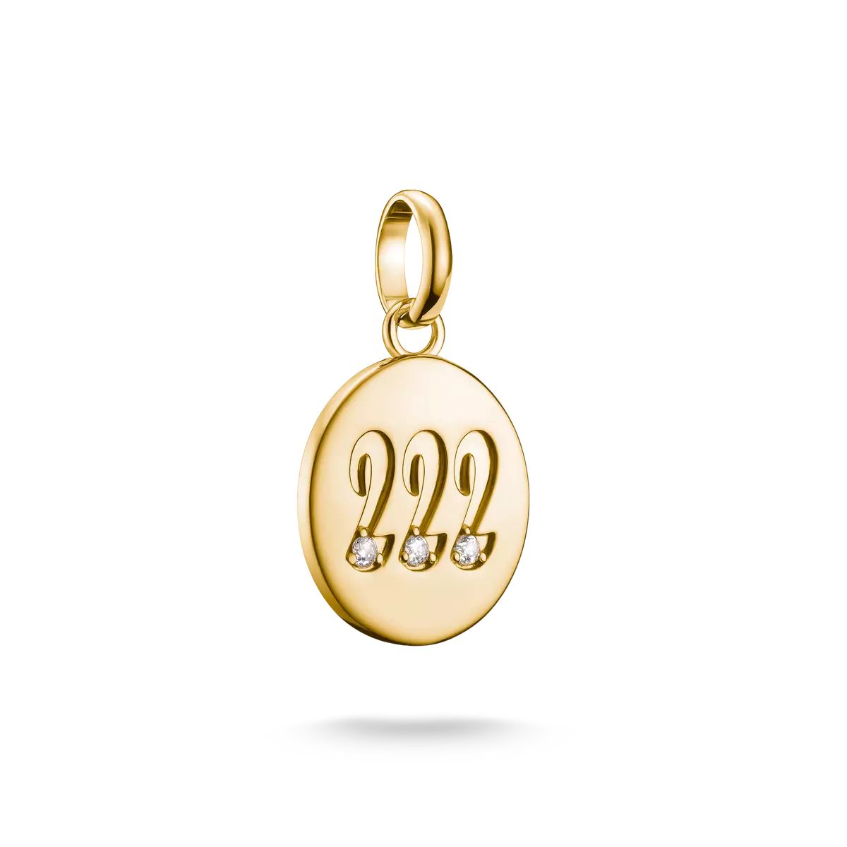 Goldfarbener Charm-Anhänger mit Engelszahl 222 und weißen Steinen