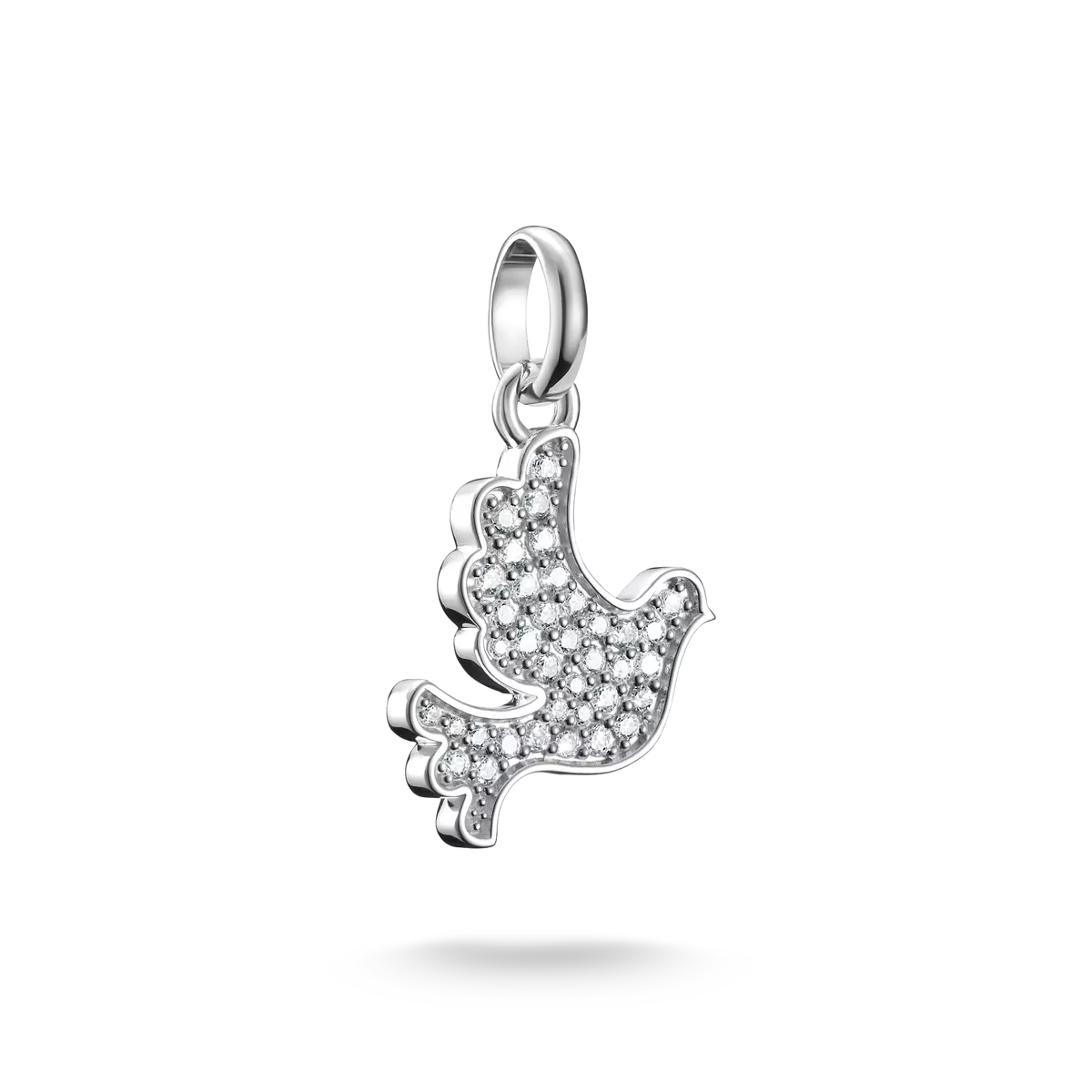 Silberner Charm-Anhänger Friedenstaube mit weißen Edelsteinen