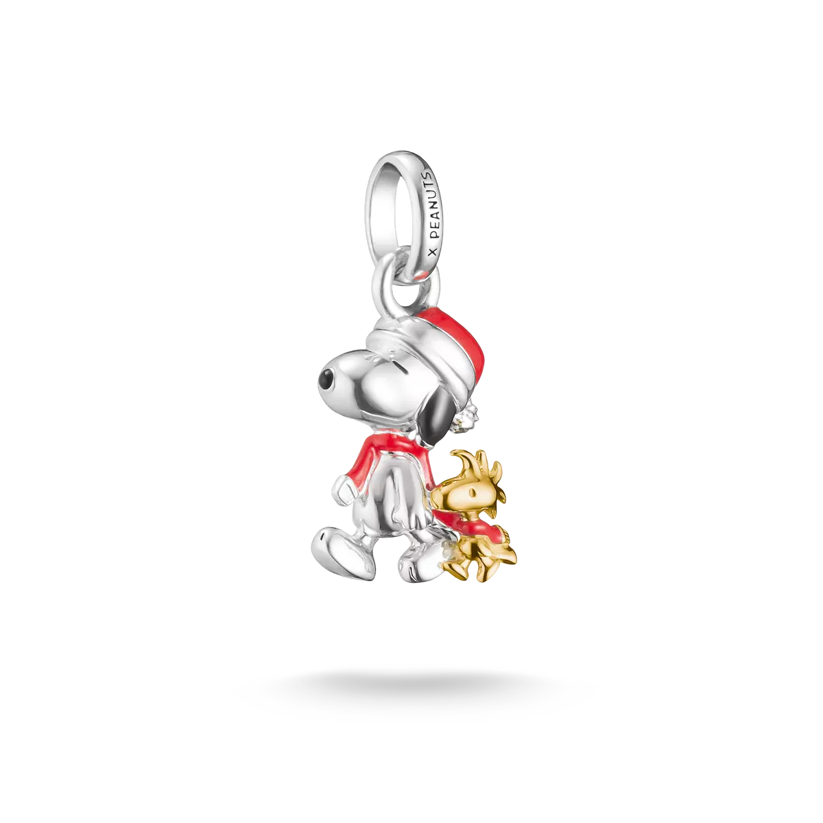 Charm-Anhänger: Snoopy-Weihnachtsmotiv, 18k vergoldet, silber und rot