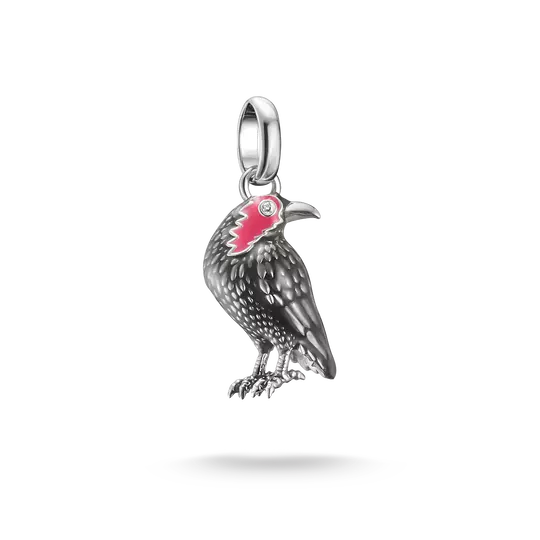 Krähen-Connect-Charm aus 925 Sterling Silber mit rotem Zirkonia-Akzent