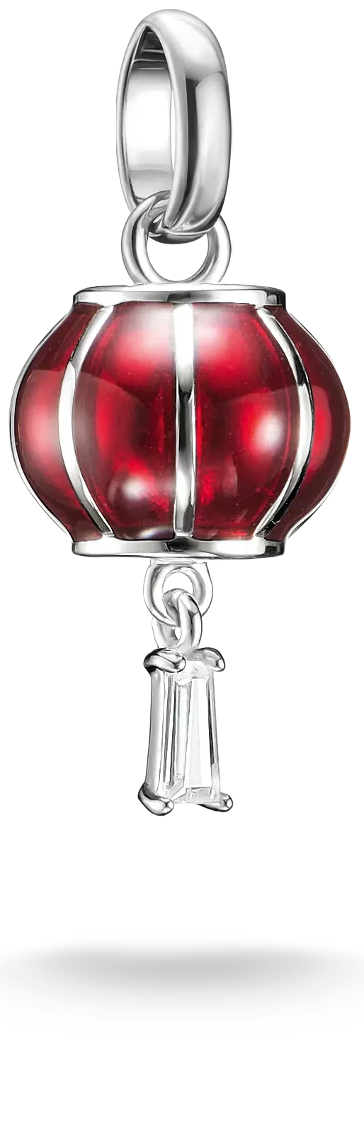 Silberner Charm-Anhänger mit rotem Lampion und Öse oben